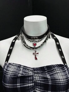 EgrlEra Đầm ngắn kiểu Gothic gợi cảm dành cho nữ, thiết kế bất đối xứng, xếp nếp, hở lưng, cổ yếm, có khoen cài, thích hợp cho mùa hè. - Nhiều màu - Xem 5