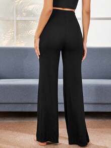 SHEIN Essnce Wide Leg Solid Trousers - Black - View 2