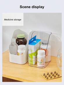 Caja de almacenamiento de plástico con abertura en ángulo, organizador de maquillaje y cosméticos con cajones, gabinete de espejo de tocador de baño, organizador de escritorio transparente para artículos de tocador, cuidado de la piel, máscaras, organizador de espacio para el hogar, la oficina y el baño - Blanco - Ver 3