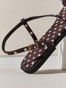 SHUZIA Women's Minimalist Faux Leather Dot Print Flat Sandals - Coffee Brown - View 5