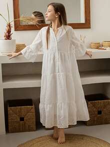 Dazy Kids 少女夏季宽松休闲度假风中长连衣裙 - 白色 - 查看 5