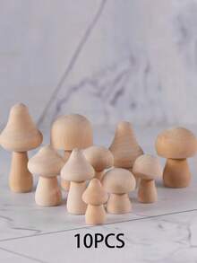 5/10pcs Unfinished Wooden Mushrooms, Natural Mini DIY Craft Mushroom Figurines For Art, Crafts, Painting, Home Shelf, Desktop Decor - Multicolor - View 2