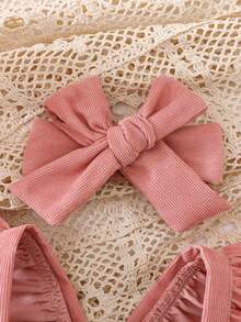 SHEIN 2件套婴儿可爱蝴蝶结刺绣连体衣套装，夏季