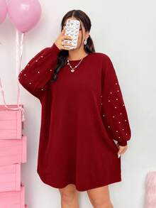 SHEIN EZwear 女士加大码落肩宽松黑色连衣裙 - 玫瑰紅 - 查看 1
