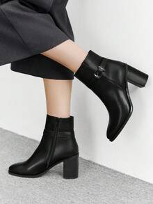 CUCCOO BIZCHIC 女士尖头搭扣设计时尚日常百搭高跟中筒靴 - 棕色 - 查看 5
