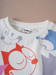 SHEIN Felix The Cat 少女休闲卡通图案圆领卫衣，秋季 - 白色 - 查看 5