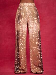 NYA SZN 高腰修身宽松阔腿裤，仿鹿皮假日伊比沙岛酷女孩 Y2K 复古商务休闲办公室教师返校秋冬装女士 - 彩色 - 查看 6