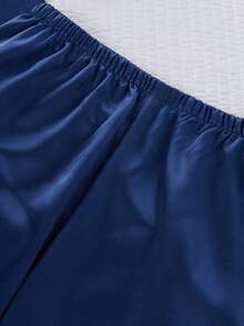 Teen Boys Pajamas-2 Piece Pajama Set Navy Blue Piped Collar Long Sleeve Button Top With Chest Pocket Elastic Waist Straight Long Pants Home Sleep Loungewear Relaxed Fit Four Seasons 2026 New Year Holiday Essential Gift - Royal Blue - View 5