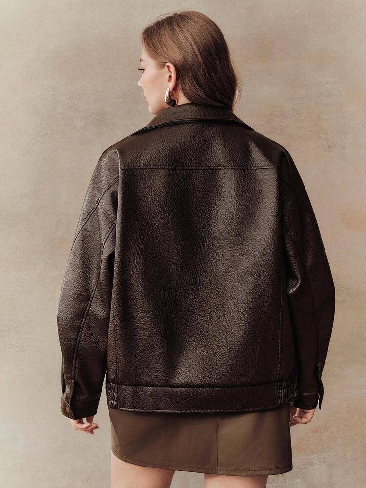 Plus Size Solid Color Drop Shoulder Long Sleeve Loose Fashionable Versatile Jacket