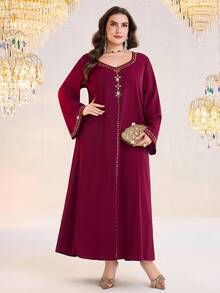 Al Najma 大码女士优雅派对水钻装饰阿拉伯风格连衣裙