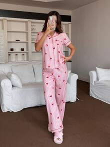 Dream Adore Nuevo conjunto de pijama de mujer con mangas cortas, rayas y abertura delantera - Multicolor - Ver 3