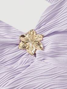 SHEIN MOD 2pcs/Set Women Jacquard Halter Top And Skirt - Lilac Purple - View 3