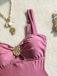 Swim Chiccia Bộ đồ bơi bikini một mảnh màu vàng ôm sát có dây đeo dày có thể điều chỉnh cho mùa xuân/hè 2026 dành cho nữ - Màu tím - Xem 6