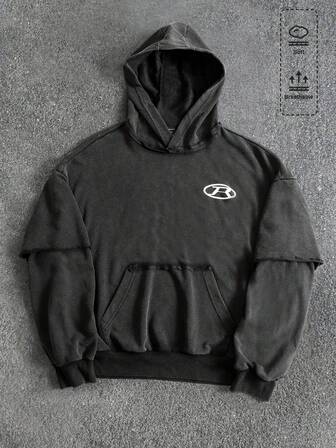 Felpa con cappuccio da uomo vintage lavata, con design 2 in 1, vestibilità morbida