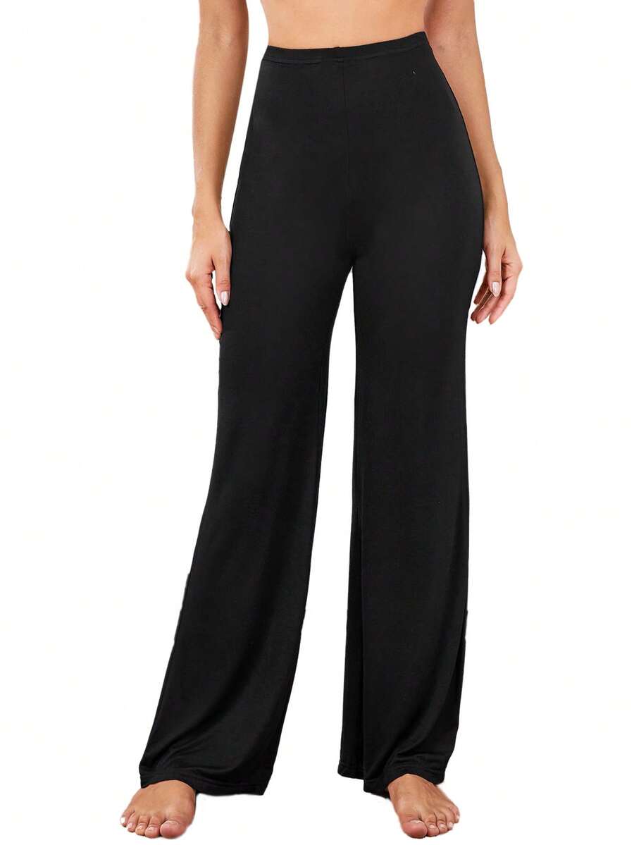 SHEIN Essnce Wide Leg Solid Trousers - Black - View 1