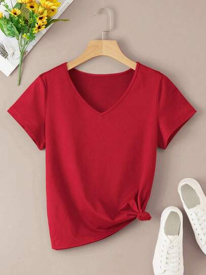 INAWLY Slätt Enkel T-Shirt