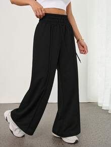 SHEIN PETITE Solid Drawstring Waist Sweatpants Graduation,Back To School Outfits,Graduation,Teacher Outfits For Women,Back To School - Black - View 6