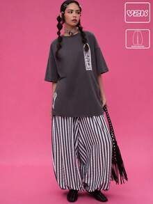 COUREZ Stripe Baggy Balloon Trousers /Y2K Going Out Outfits  Women Clothes Spring Clothes For Women - Black and White - View 1