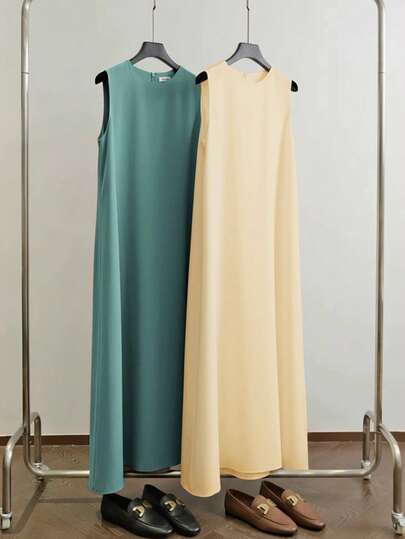 Al Najma Women's Solid Color Minimalist Casual Sleeveless Arabic Style Dress