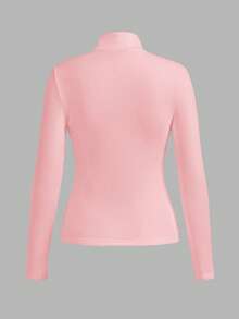 SHEIN BASICS 秋冬季基础款高领修身长袖纯色女式上衣，升级保暖内衬面料，时尚休闲舒适，百搭不臃肿 - 淺粉色 - 查看 2