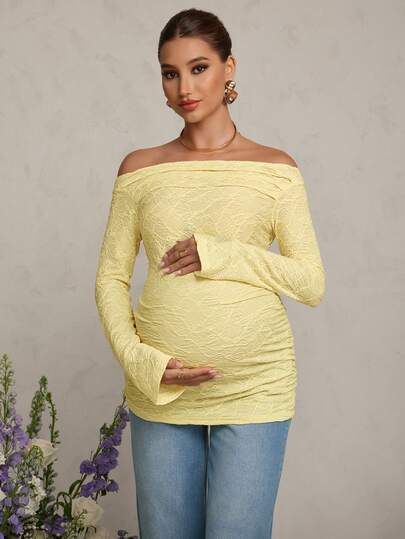 MaterniChic Maternity Clothes Maternity  Tops Summer Pregnant Clothes Yellow Maternity T-Shirt, Off-Shoulder, High Elasticity, Soft And Comfortable, Elegant For Parties Valentine's Day