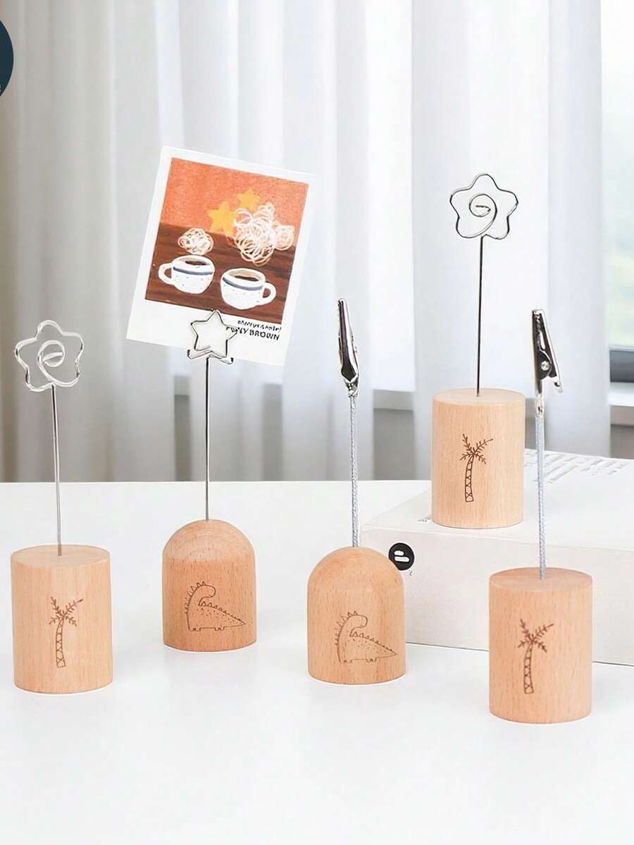 Madebyblanc 1 Stück Holz Notizhalter, kreative Kartenhalter, süße und einfache Fotohalter, Nachrichtenhalter, dekorative Artikel für den Schreibtisch, geeignet für Schlafzimmer, Arbeitszimmer und Büros - Verschiedenfarbig - Übersicht 1