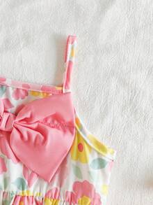 Vintaside Kids Babygirl Baby GirlSummer Sleeveless Casual Cute Bow Digital Print Dress, Suitable For Vacation, Beach, Or Camping - Pink - View 6