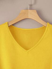 INAWLY Solid V Neck Tee - Yellow - View 4