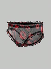 DrisQ Men's Red Lip Print Sheer Mesh Sexy Lingerie - Multicolor - View 3