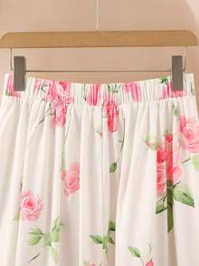 GlowEve Women's Elegant Romantic Floral Print Pleated A-Line Skirt, Autumn