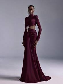 Elitara Minimalist Red Rhinestone Embellished Mermaid Maxi Dress, Suitable For Attending Formal Parties, Gatherings And Ladies' Formal Gala - Purple - View 6