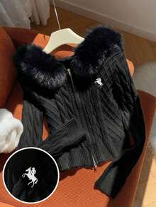 Comfortcana Áo khoác cardigan nỉ có mũ kéo khóa màu đen cổ điển dành cho nữ, thích hợp mặc mùa xuân/hè. - màu đen - Xem 3