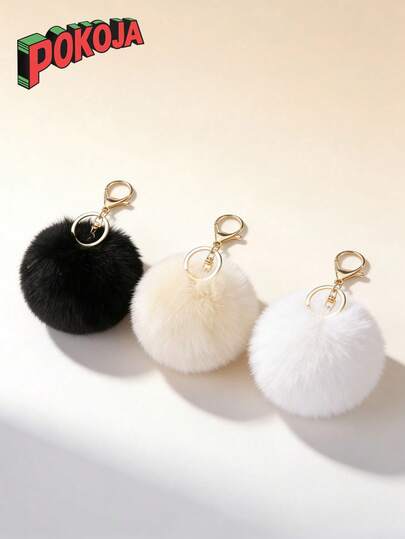 POKOJA LAND - BESTSELLERS 1个装柔软人造兔毛钥匙扣毛绒球钥匙圈可爱毛球包包挂饰，适合女性女孩背包装饰吊坠，礼品，女童礼物