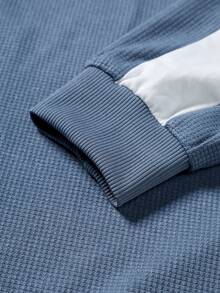 EGENSIO 2pcs Men's Plus Size Casual Simple Set, Crew Neck Contrast Color Long Sleeve Top Paired With Loose Comfortable Pants, Suitable For Autumn/Winter Layering, Casual & Holiday