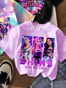 SHEIN 3pcs/Set Lavender, Tie-Dye, Black Cartoon Girl Portrait LUMINA ...