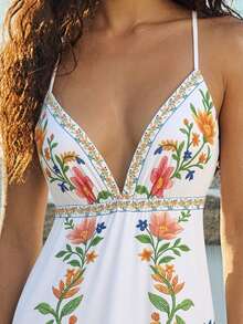 CAJUNI Váy đi biển in hoa gợi cảm thời trang cho nữ - Màu vàng - Xem 1