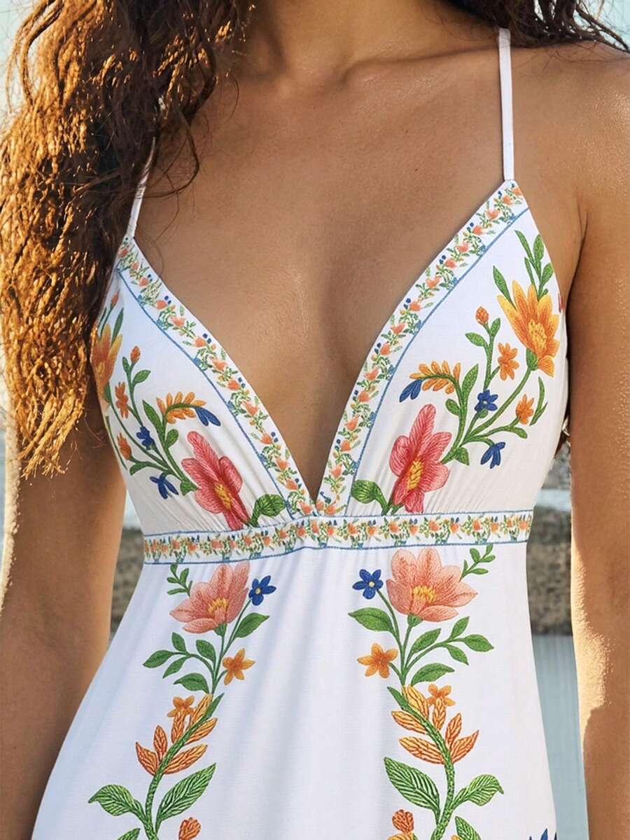 CAJUNI Váy đi biển in hoa gợi cảm thời trang cho nữ - Màu vàng - Xem 1