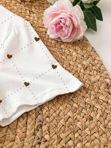 Resyla Women's Heart & Polka Dot Allover Diamond Pattern Round Neck Short Sleeve T-Shirt - White - View 4