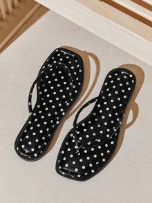 SHUZIA Women's Polka-Dot Rolled-Edge Cushion-Insole Black Flip-Flop Sandals – Cute, & Comfortable - Black - View 7