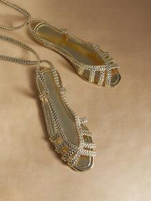 Rosivie Giày sandal đế bằng nữ, giày đế bằng quai dệt màu vàng, thích hợp cho ngày Valentine. - Vàng tươi - Xem 3