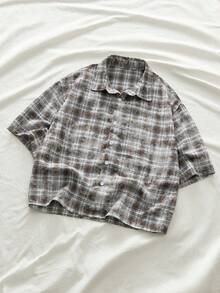 AXEPEAK Men's Fashionable Casual Plaid #07 Print Short Sleeve Shirt - Multicolor - View 2