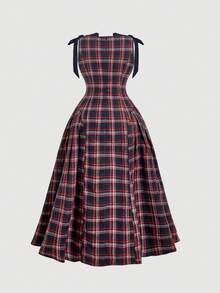 SHEIN MOD Đầm thắt nơ kiểu cổ điển màu xanh hải quân dành cho nữ cỡ lớn - Màu xanh hải quân - Xem 2