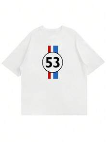 Versatile Casual Loose Fit Short Sleeve T-Shirt With Fun Racing Design Print, For Vacation, Work And Everyday Wear - BLUE AND BLACK - View 4