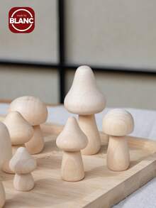 5/10pcs Unfinished Wooden Mushrooms, Natural Mini DIY Craft Mushroom Figurines For Art, Crafts, Painting, Home Shelf, Desktop Decor - Multicolor - View 5