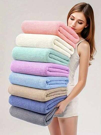 1条浴巾，多种颜色可选，简约纯色，镂空方格图案，聚酯纤维材质，小号面巾/手巾，尺寸34*75厘米，吸水性强，速干柔软，四季皆宜，适用于浴室、酒店、健身房、旅行、派对、节日礼物、户外露营、海滩、沙龙、水疗中心、学校、返校季、旅行、旅行必备、居家必备、毛巾、护肤