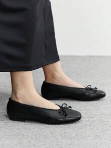 CUCCOO BIZCHIC Giày bệt nữ họa tiết nơ trang trí thường ngày đa năng - màu đen - Xem 5