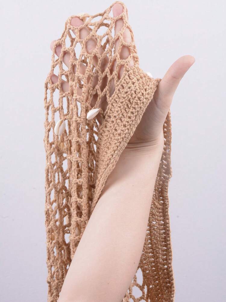 Swim SXY Vestido de ganchillo sin espalda de estilo vacacional para mujer - Caqui - Añade 4