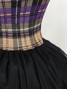 Amplova Women's Plaid Ruffle Mesh Patchwork Fashionable Mini Dress Y2k Dresses - Multicolor - View 8