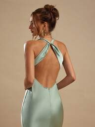 SHEIN BAE สีเขียวเสจ, เดรสผูกสายไขว้หลังสีพิสตาชิโอ เหมาะสำหรับใส่เป็นชุดเพื่อนเจ้าสาว, ไปทานอาหารมื้อสาย, ออกงานหรู, งานเลี้ยงวันเกิด