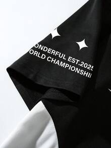 PAVTROS Áo polo tay ngắn nam cỡ lớn, phong cách thường ngày, in chữ, phối màu tương phản, thích hợp cho mùa hè. - Đen và trắng - Xem 5